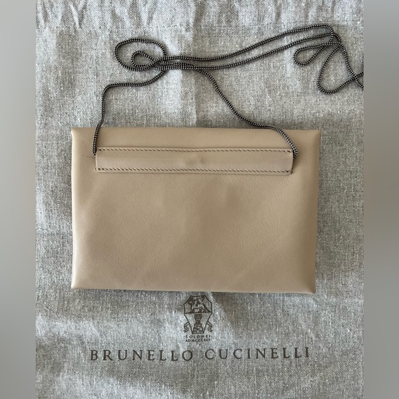 👜 Brunello Cucinelli Envelop Flap Bag Beige with Monili Chain BN - Picture 4 of 5